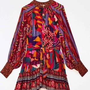 FARM Rio Mixed Abstract Patches Mini Dress